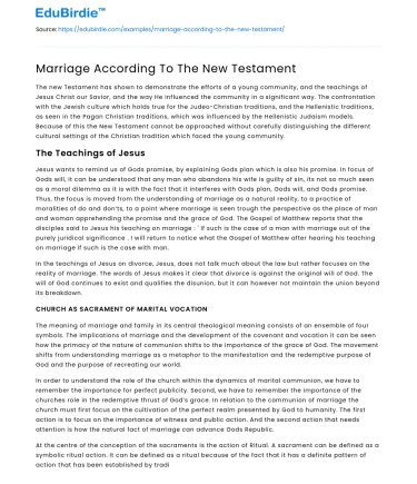 Marriage According To The New Testament