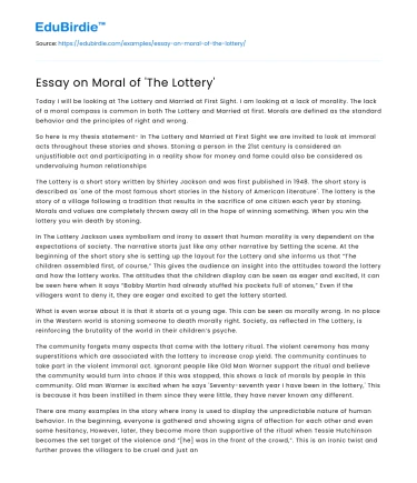 Essay on Moral of ‘The Lottery’