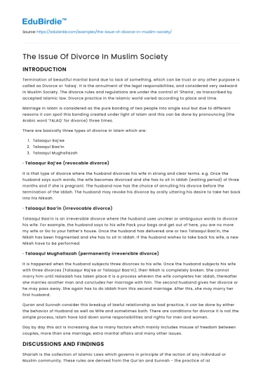 The Issue Of Divorce In Muslim Society