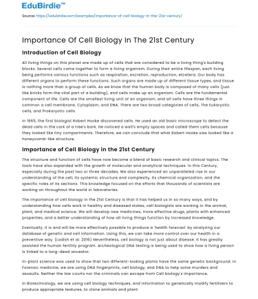 Importance Of Cell Biology In The 21st Century