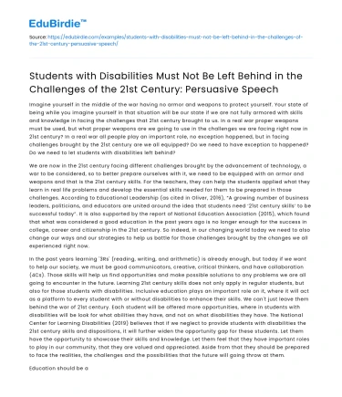 Inclusive Education for 21st Century: Persuasive Speech