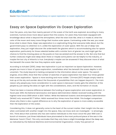 Essay on Space Exploration Vs Ocean Exploration