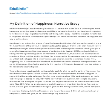 My Definition of Happiness: Narrative Essay