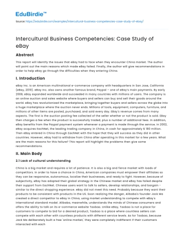 Intercultural Business Competencies: Case Study of eBay