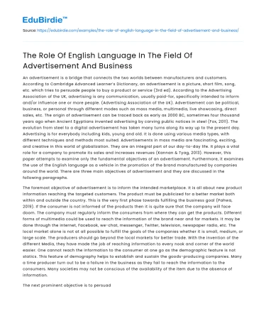 The Role Of English Language In The Field Of Advertisement And Business