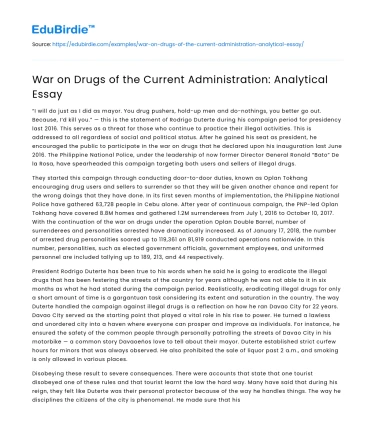 War on Drugs of the Current Administration: Analytical Essay