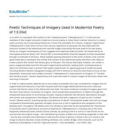 Poetic Techniques of Imagery Used in Modernist Poetry of T.S Eliot