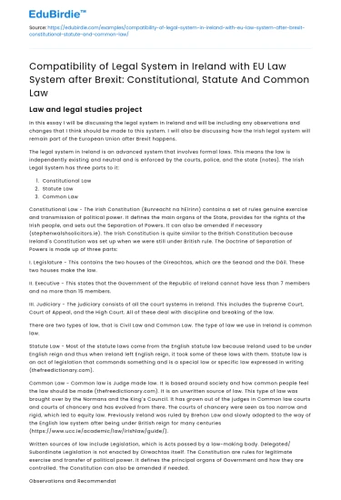 Ireland’s Legal System Compatibility with EU Law post-Brexit