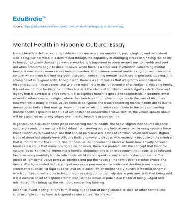 Mental Health in Hispanic Culture: Essay