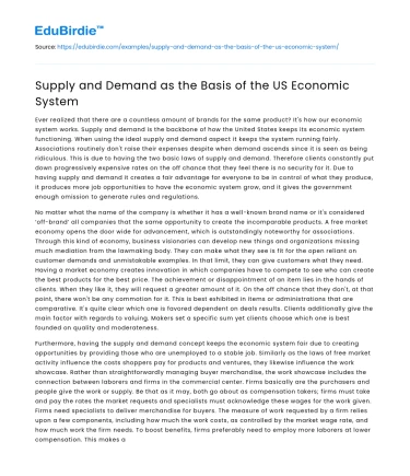 Supply and Demand as the Basis of the US Economic System