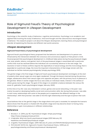 Freudian Perspectives in Human Lifespan Development