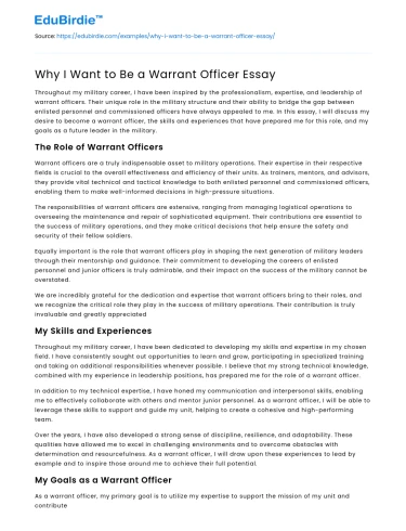 Why I Want to Be a Warrant Officer Essay