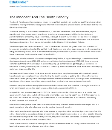The Innocent And The Death Penalty