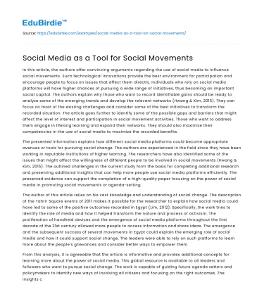 Social Media as a Tool for Social Movements