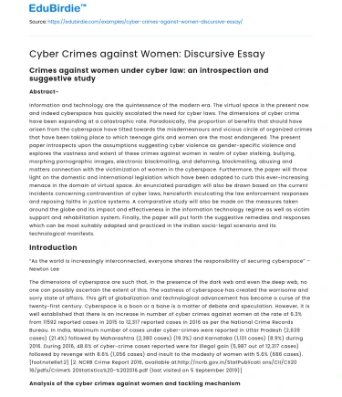 Cyber Crimes against Women: Discursive Essay