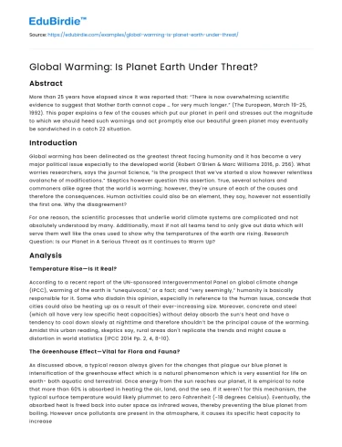 Global Warming: Is Planet Earth Under Threat?