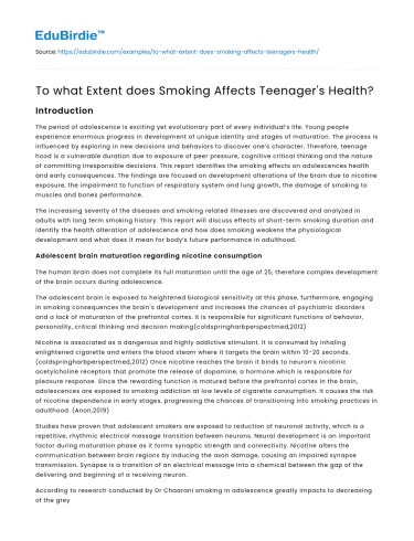 To what Extent does Smoking Affects Teenager’s Health?