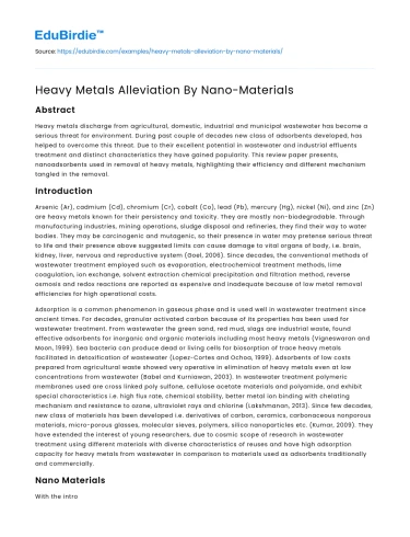 Heavy Metals Alleviation By Nano-Materials