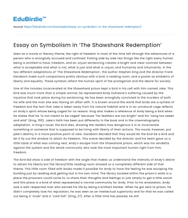 Essay on Symbolism in ‘The Shawshank Redemption’