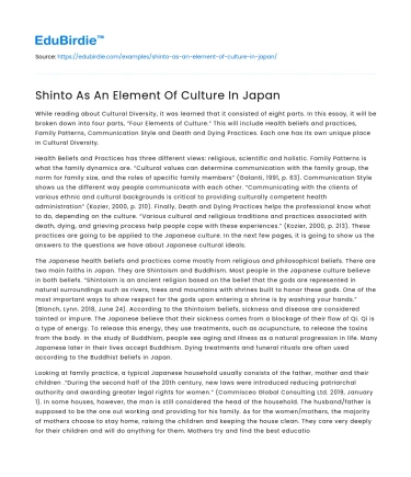 Shinto As An Element Of Culture In Japan