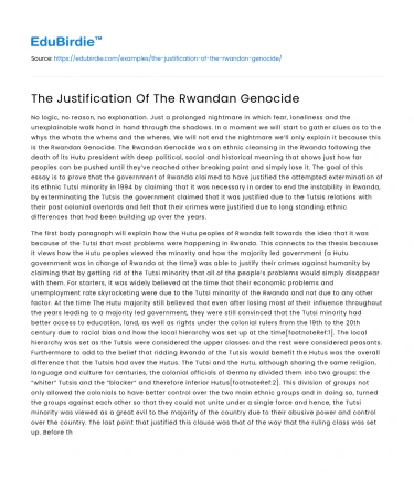 The Justification Of The Rwandan Genocide