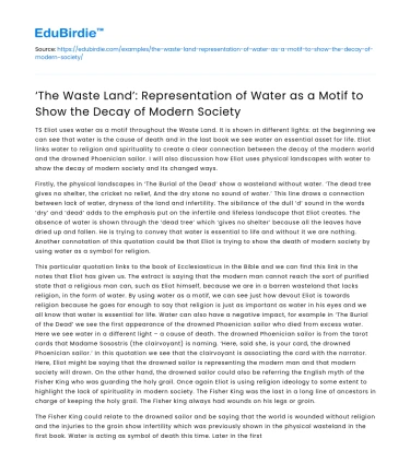 The Waste Land’: Water Motif Showing Decay in Modern Society