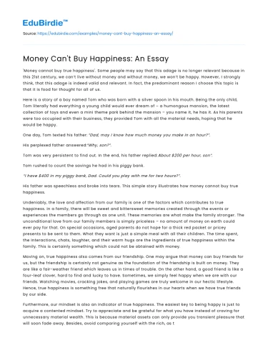 Money Can’t Buy Happiness: An Essay