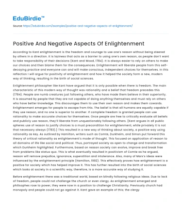 Positive And Negative Aspects Of Enlightenment