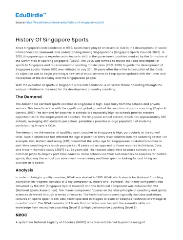 History Of Singapore Sports