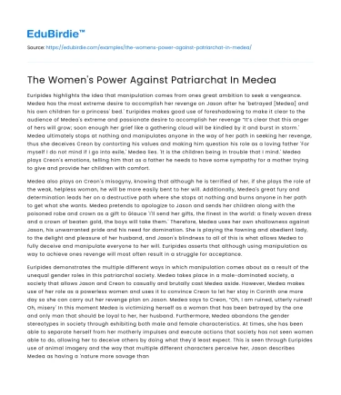 The Women’s Power Against Patriarchat In Medea