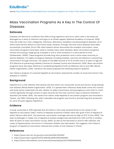 Mass Vaccination Programs As A Key In The Control Of Diseases