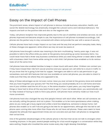 Essay on the Impact of Cell Phones