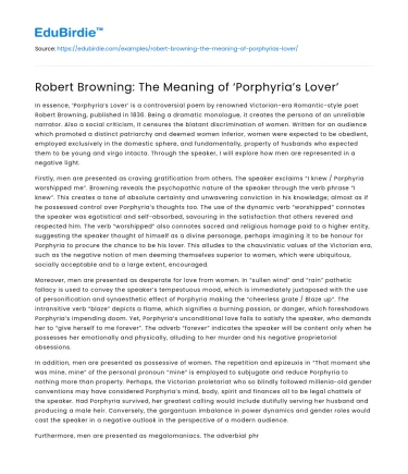 Robert Browning: The Meaning of ‘Porphyria’s Lover’