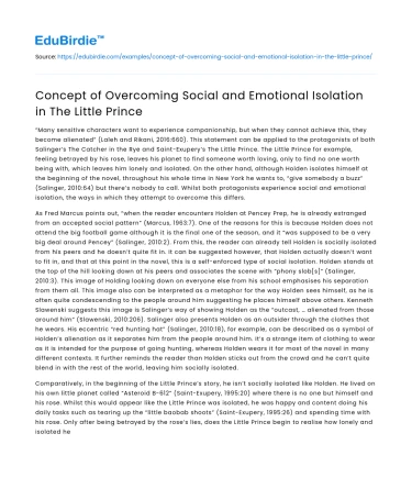 Concept of Overcoming Social and Emotional Isolation in The Little Prince