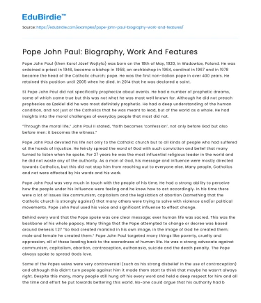 Pope John Paul: Biography, Work And Features
