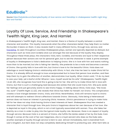 Loyalty in Shakespeare’s Twelfth Night, King Lear, Hamlet