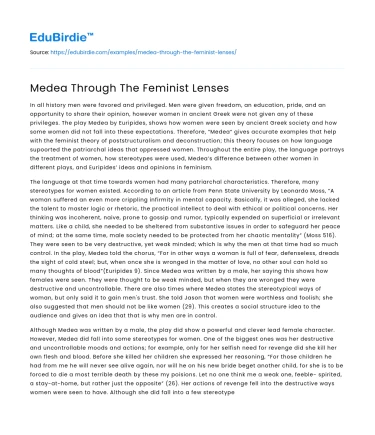 Medea Through The Feminist Lenses