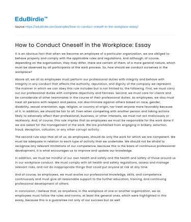 How to Conduct Oneself in the Workplace: Essay