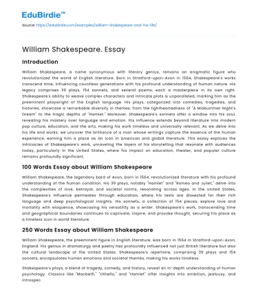 William Shakespeare. Essay