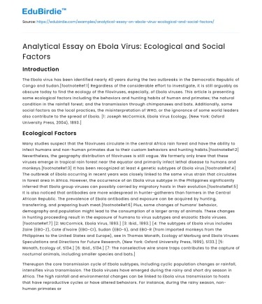 Analytical Essay on Ebola Virus: Ecological and Social Factors