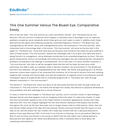 This One Summer Versus The Bluest Eye: Comparative Essay