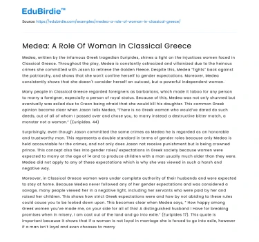 Medea: A Role Of Woman In Classical Greece