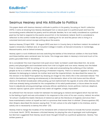 Seamus Heaney and His Attitude to Politics