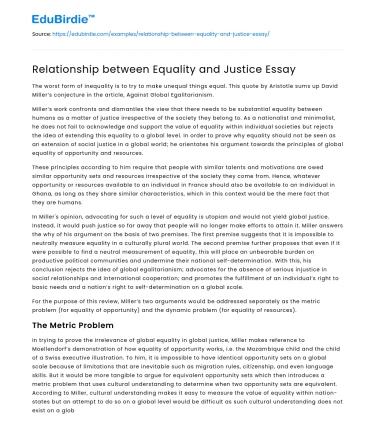 Relationship between Equality and Justice Essay