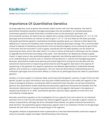 Significance of Quantitative Genetics in Modern Science