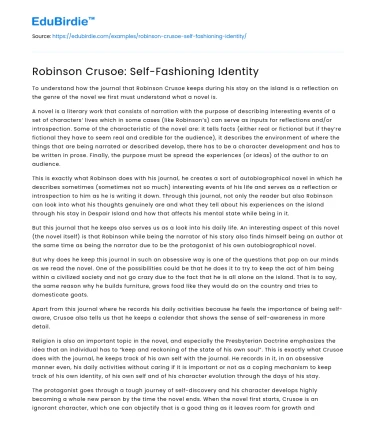 Robinson Crusoe: Self-Fashioning Identity