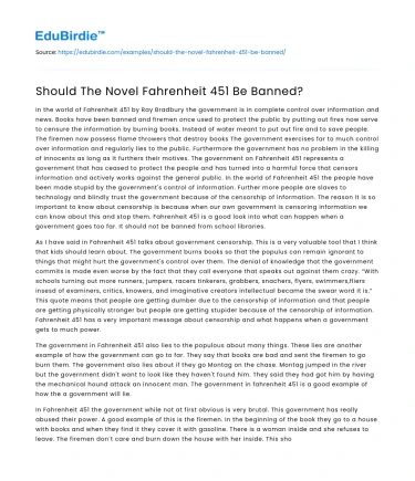 Should The Novel Fahrenheit 451 Be Banned?