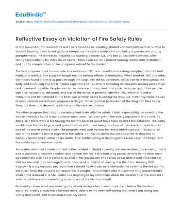 Reflective Essay on Violation of Fire Safety Rules