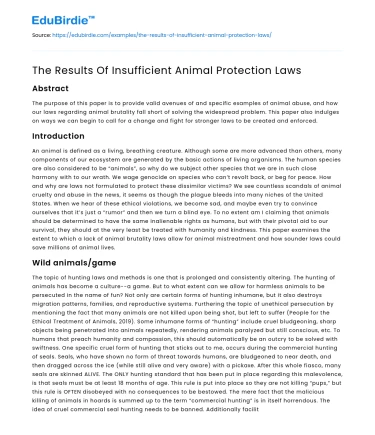 The Results Of Insufficient Animal Protection Laws