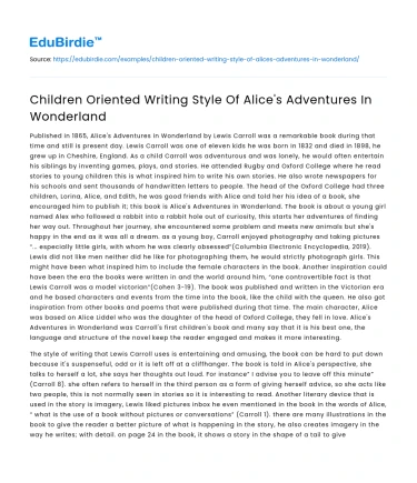Children Oriented Writing Style Of Alice’s Adventures In Wonderland